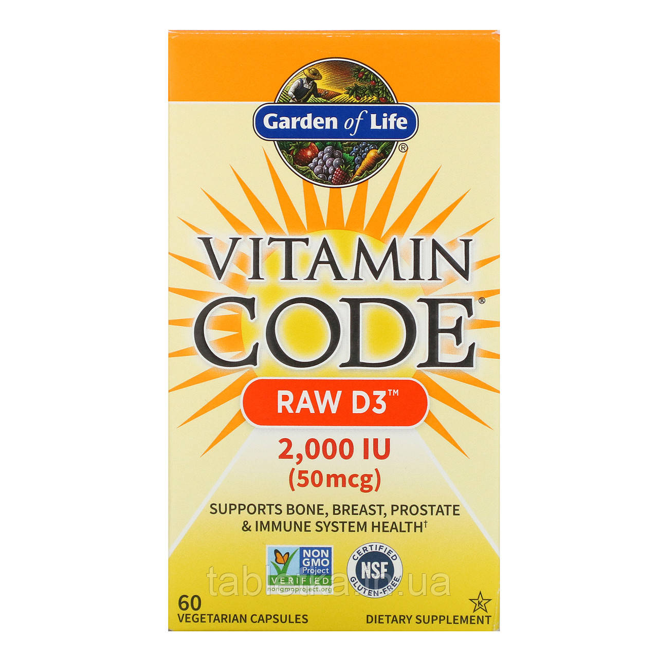 Garden of Life, Vitamin Code, RAW D3, 50 мкг (2000 МЕ), 60 вегетаріанських капсул