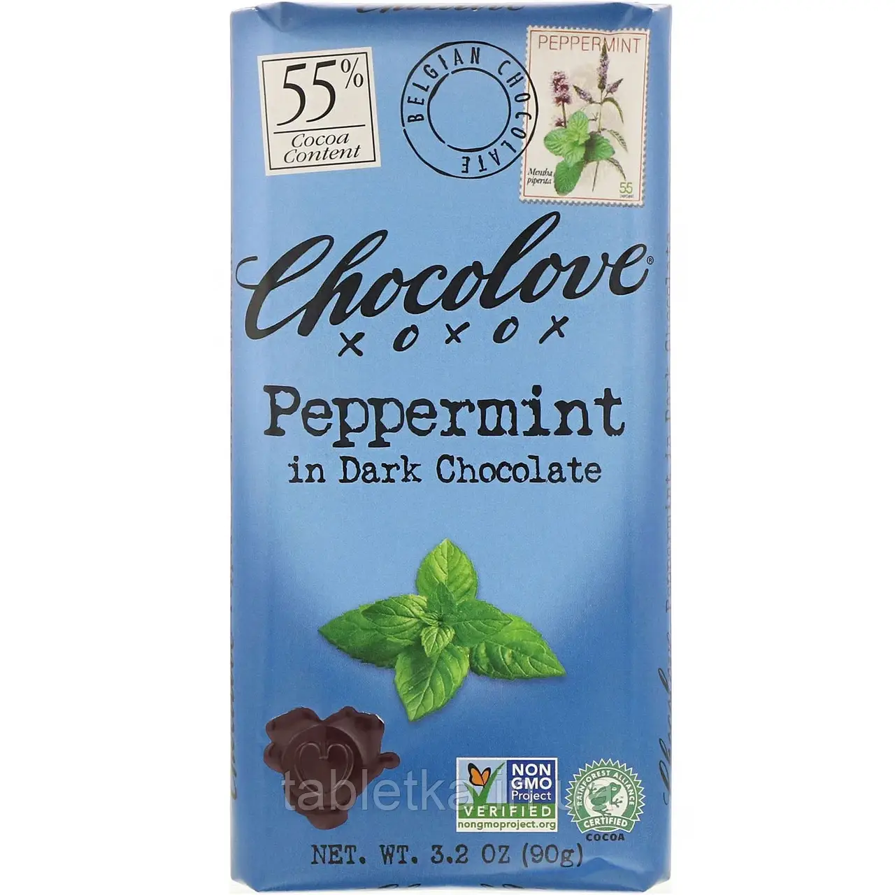 Chocolove, чорний шоколад із перцевою м'ятою, 55% какао, 90 г (3,2 унції)