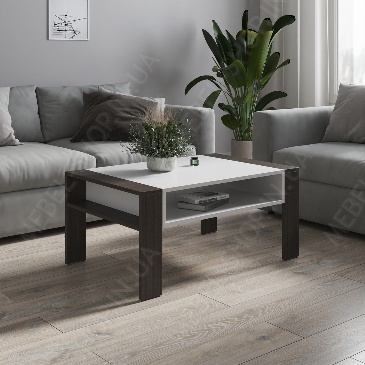 Журнальний столик і полиця 90 см завширшки у вітальню Кавовий столик модерн із Ламінованого ДСП, фото 1