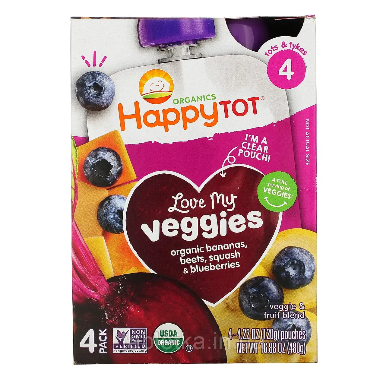 Happy Family Organics, Happy Tot, Stage 4, Love My Veggies, органічні банани, буряк, гарбуз і лохина, 4