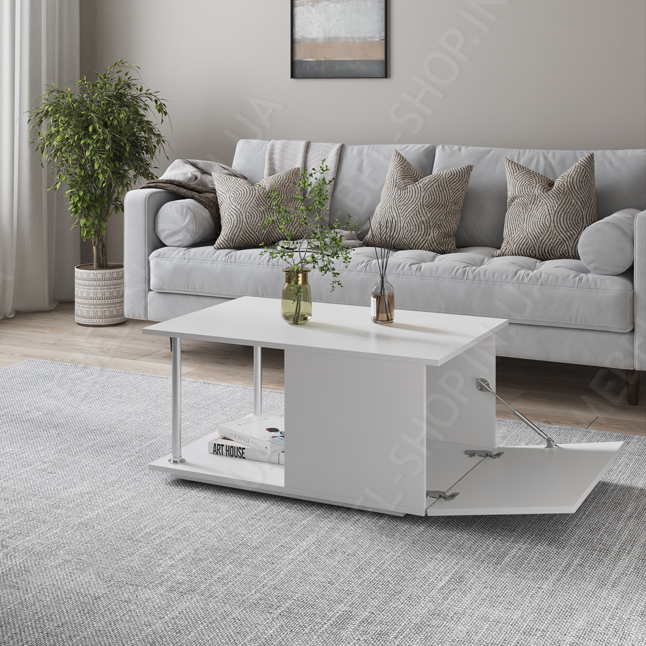 Журнальний стіл із дверцятами 90 см Ексклюзивні кавові столики на 2 відділення з Ламінованого ДСП, фото 1