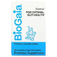 BioGaia, Gastrus, пробиотики для здоровья кишечника, со вкусом мандарина, 30 жевательных таблеток в Украине