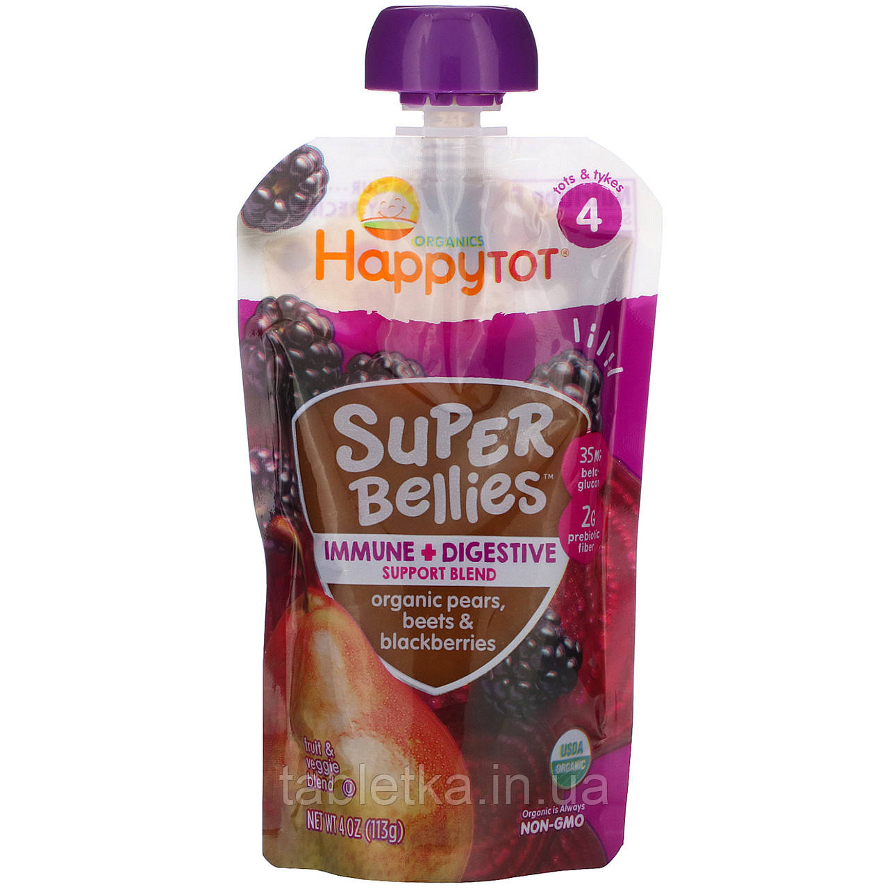 Happy Family Organics, Happy Tot, Super Bellies, органічні груші, буряка та ожина, 113 г (4 унції)