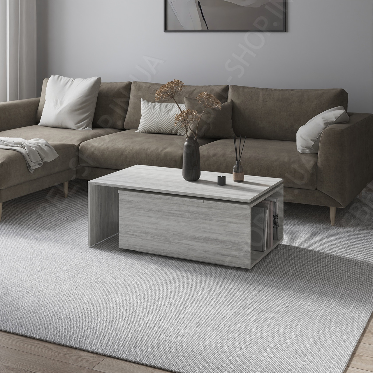 Стіл трансформер журнальний 100 см Кавовий розкладний столик прямокутний із Ламінованого ДСП, фото 1