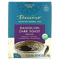 Teeccino, Органічний обсмажений трав'яний чай, темне обсмажування з кульбабином, без кофеїну, 10 чайних