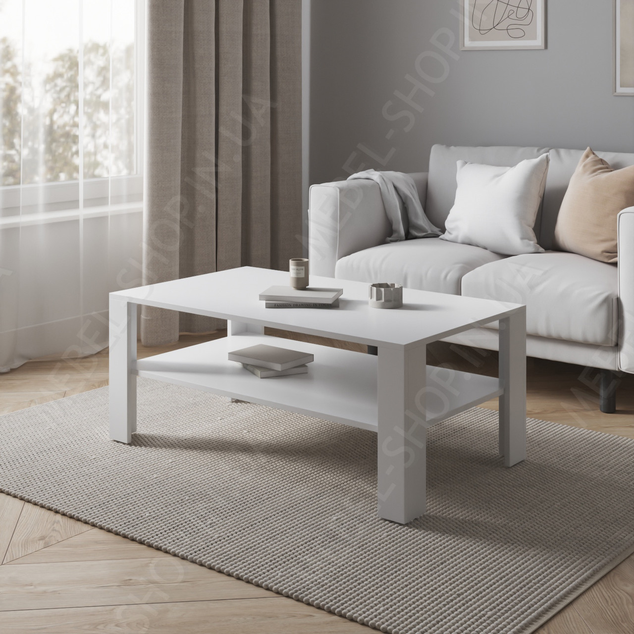 Стіл журнальний з полицею у вітальню з ЛДСП Кавовий столик дизайнерський  Журнальні столи 100/60 см, фото 1