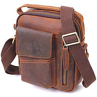 Винтажная мужская сумка небольшого размера через плечо 21293 Vintage Коричневая. Натуральная кожа