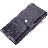 Функціональний чоловічий гаманець із відділенням для телефону KARYA 21420 Чорний. Натуральна шкіра під крокодила