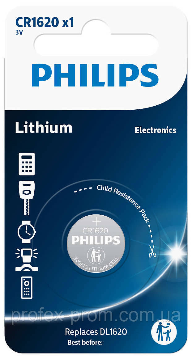 Батарея Philips CR1620 LITHIUM MINICELLS B1 (блістер) (шт.), фото 1