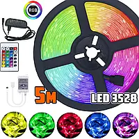 Светодиодная лента многоцветная 3528 RGB 5 м Led c пультом MAS