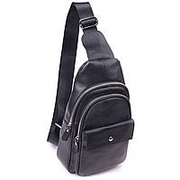 Стильная мужская сумка слинг из натуральной зернистой кожи Vintage черный