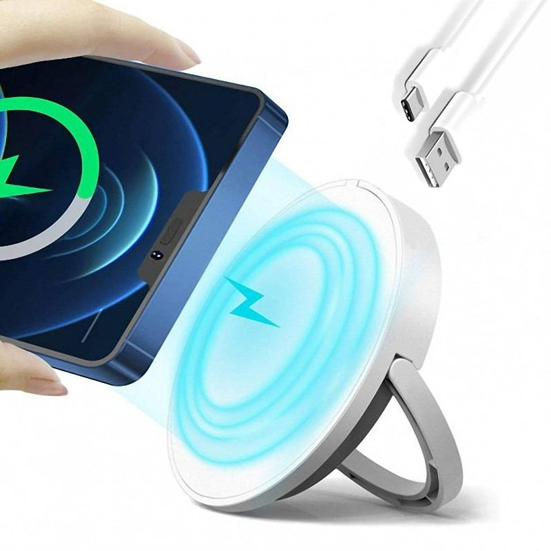 Швидке 15W бездротове магнітне MagSafe заряджання для телефона Apple iPhone з підставкою біла (GS-87862)