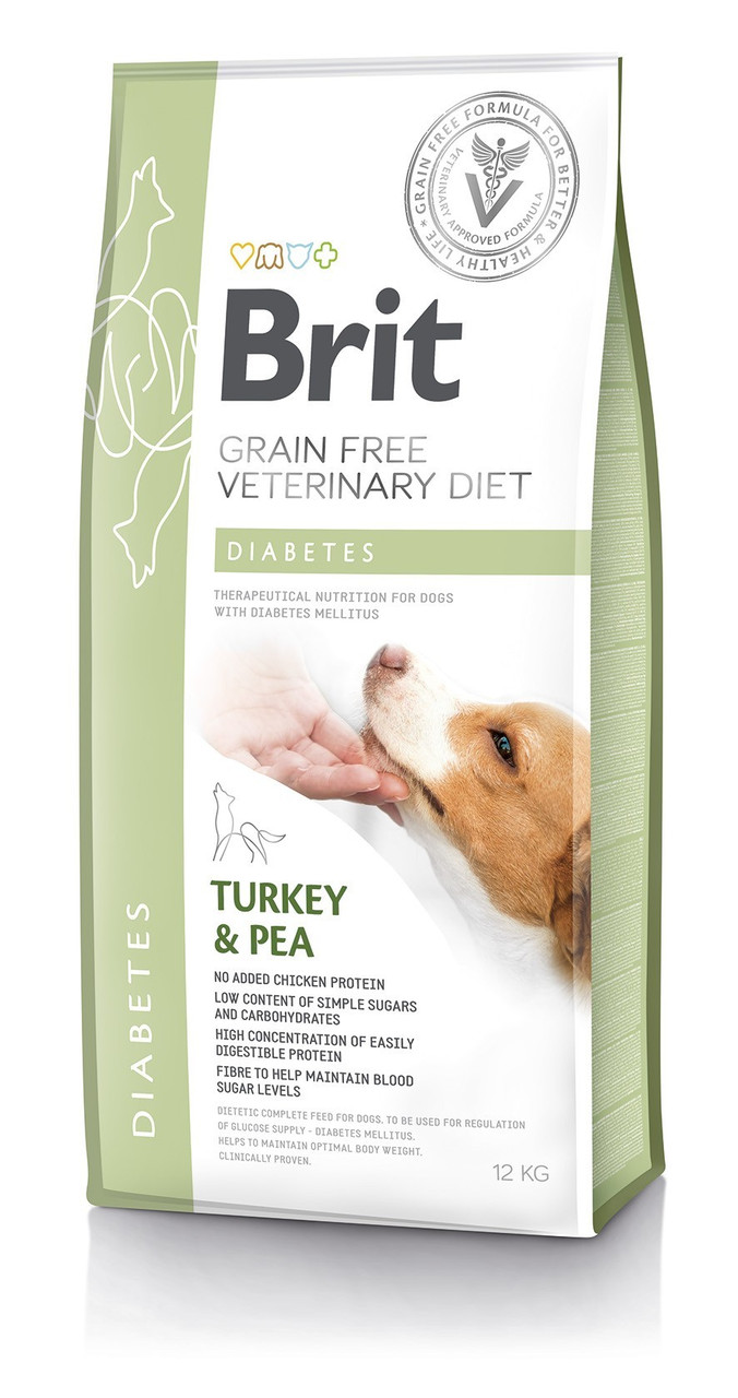 Лікувальний сухий корм для собак Brit Grain-free Veterinary Diet Dog Diabetes при цукровому діабеті з ідейкою та горохом 12 кг