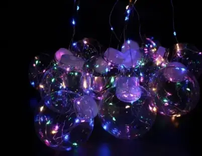 Гірлянда Xmas (Штора) 150 Led (Copper) на мідному дроті прозорі кулі Мульти 8см 3M*1,5M прозорі кулі 3M*1,5M, фото 1