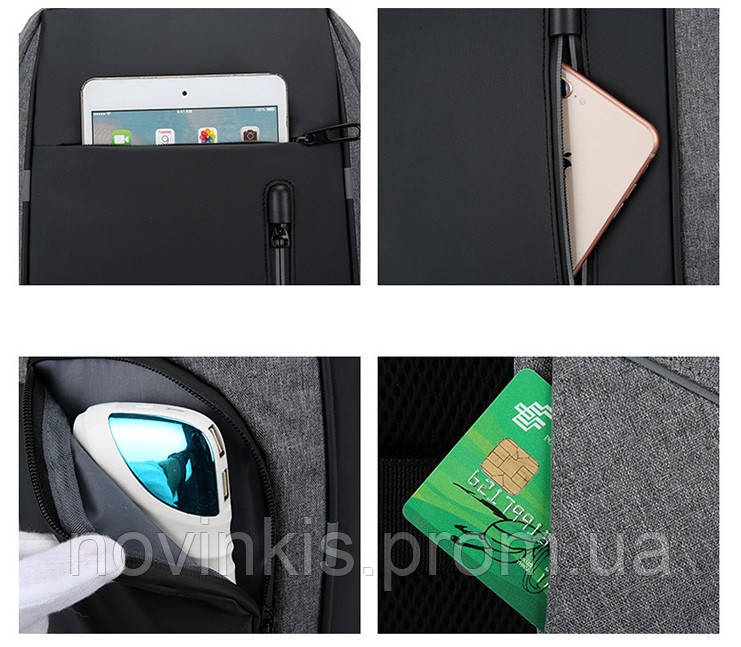 Шкільний універсальний підлітковий рюкзак з USB портом та світловідбивачами Univercity, 4 кольори - фото 8 - id-p1796650015