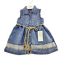 Детский сарафан платье Турция 2, 3 года для девочки джинсовый летний синее (ПЛД9) 3 года