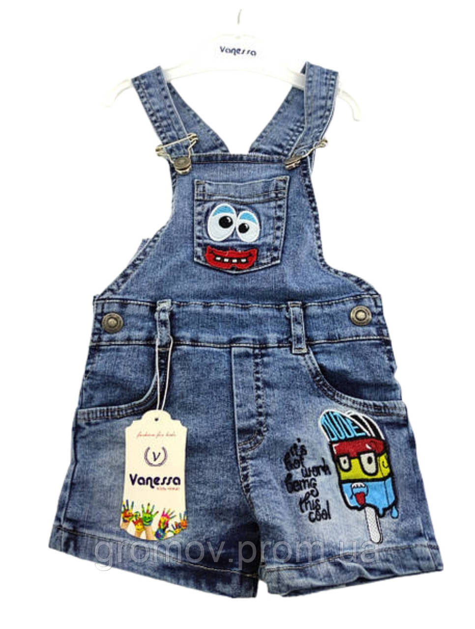 Дитячий комбінезон Туреччина 2, 3, 4 роки для дівчинки літній джинсовий синій (ПЛД39), фото 1