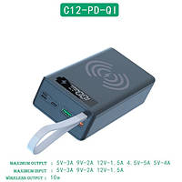 PowerBank Корпус (C12-PD-QI) на 12 аккумуляторов 18650 с очень быстрой и беспроводной зарядкой