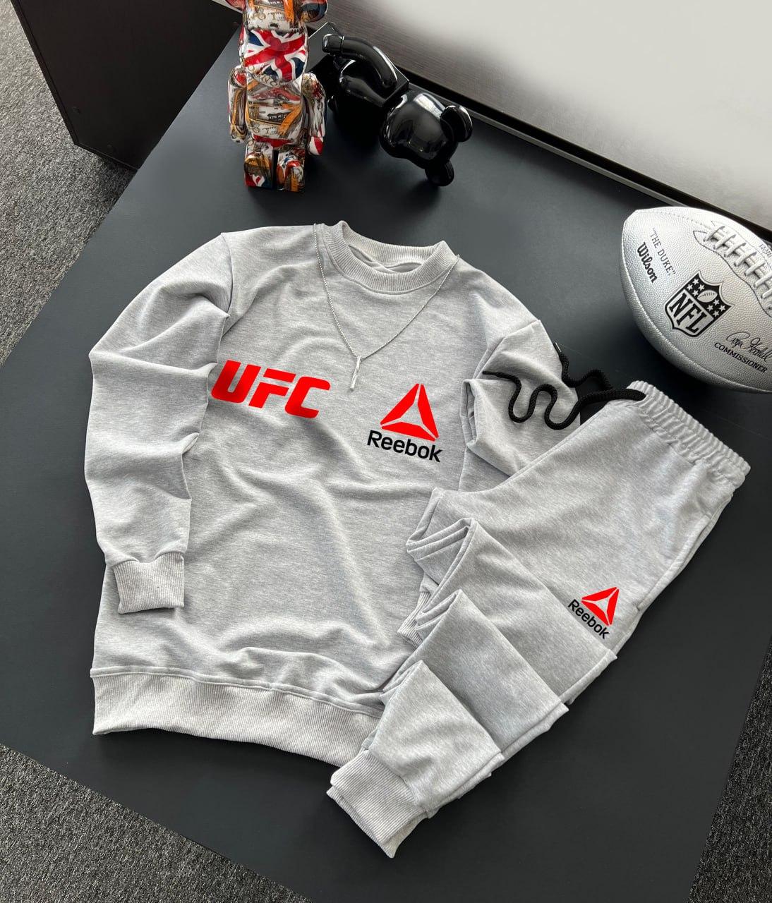 Спортивний костюм reebok Ufc чоловічий весняний осінній сірий комплект трикотажний світшот штани рибок Юфс, фото 1