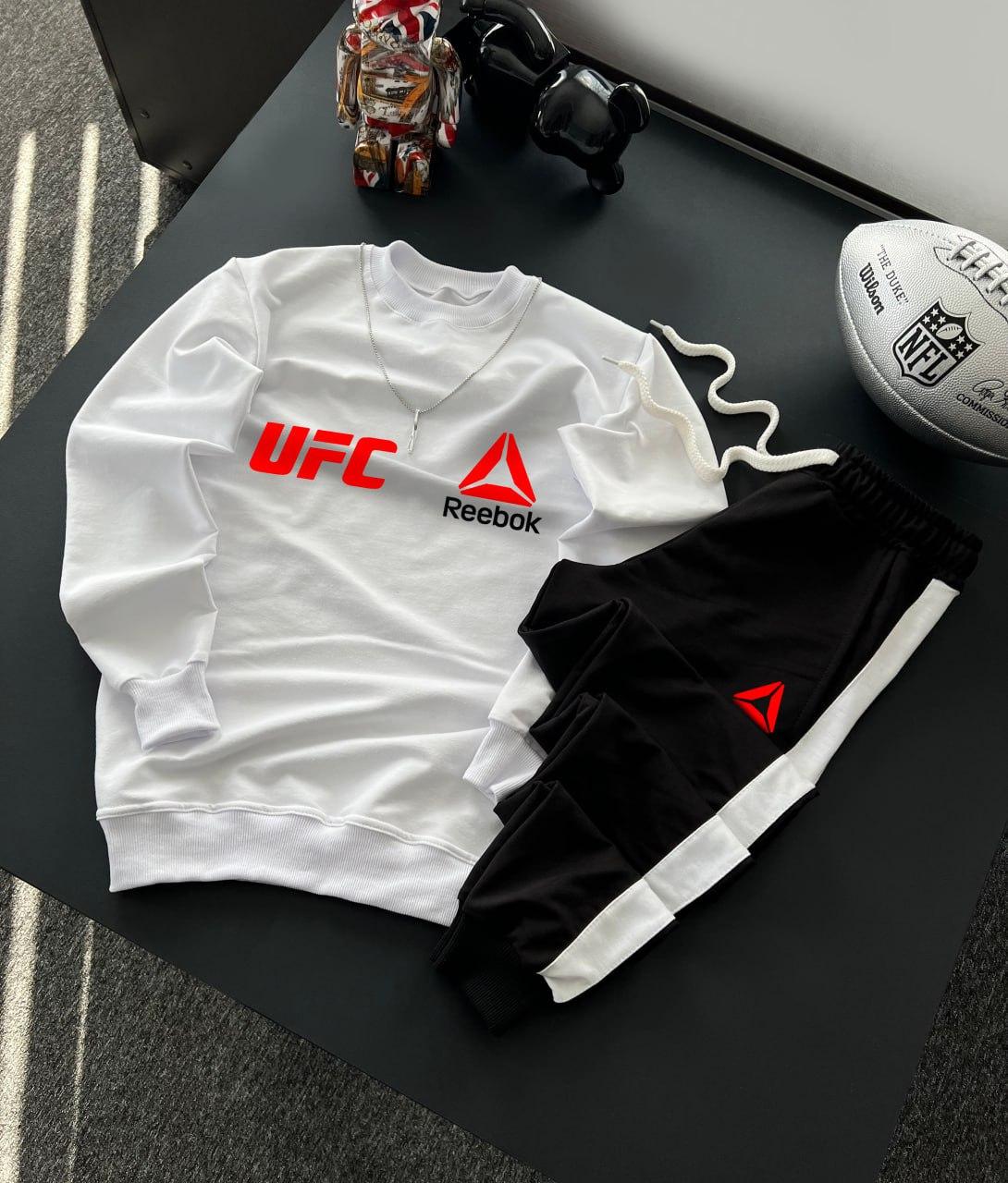 Спортивний костюм reebok Ufc чоловічий весняний осінній чорно-білий комплект трикотажний світшот штани рибок Юфс, фото 1