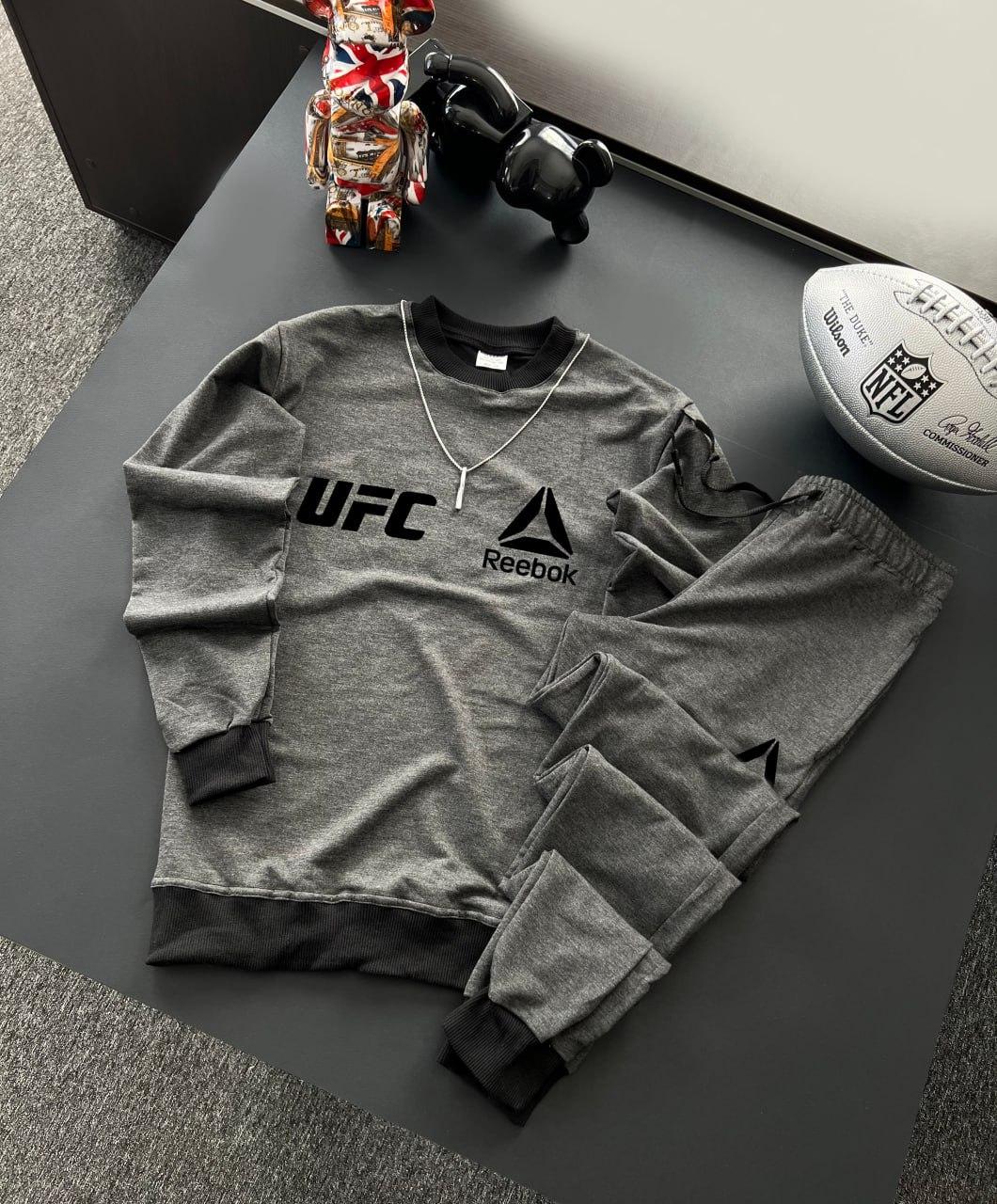 Спортивний костюм reebok Ufc чоловічий весняний осінній темно-сірий комплект трикотажний світшот штани рибок Юфс, фото 1