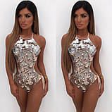 Жіночий купальник з паєтками з зав'язками на спині в зеленому кольорі, фото 8