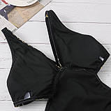 Чорний суцільний купальник з візерунком із золота, фото 7