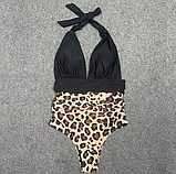 Гарний суцільний купальник низ леопардовий, верх чорного кольору, фото 2