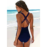 Суцільнийкупальник з утяжкою добре приховує животик у синьому кольорі, фото 5