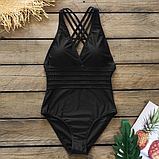 Суцільнийкупальник з утяжкою добре приховує животик у синьому кольорі, фото 7