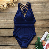 Суцільнийкупальник з утяжкою добре приховує животик у синьому кольорі, фото 2