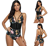 Жіночий купальник з пушапом імітація корсету на зав'язках, фото 3