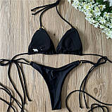 Роздільний жіночий купальник бікіні на зав'язках у чорному кольорі, фото 2