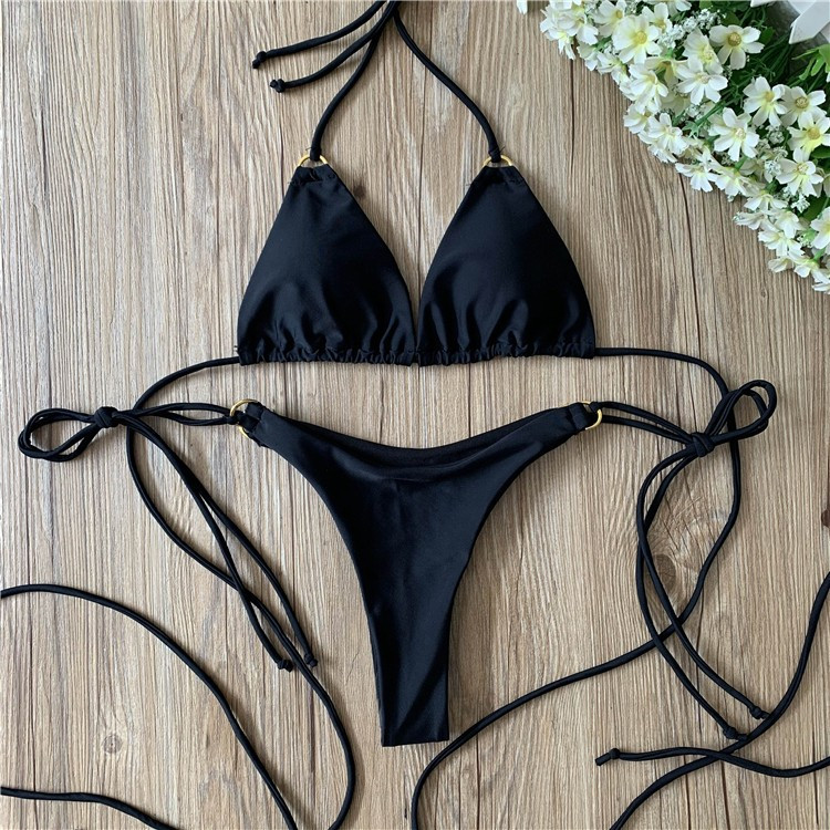 Роздільний жіночий купальник бікіні на зав'язках у чорному кольорі, фото 1