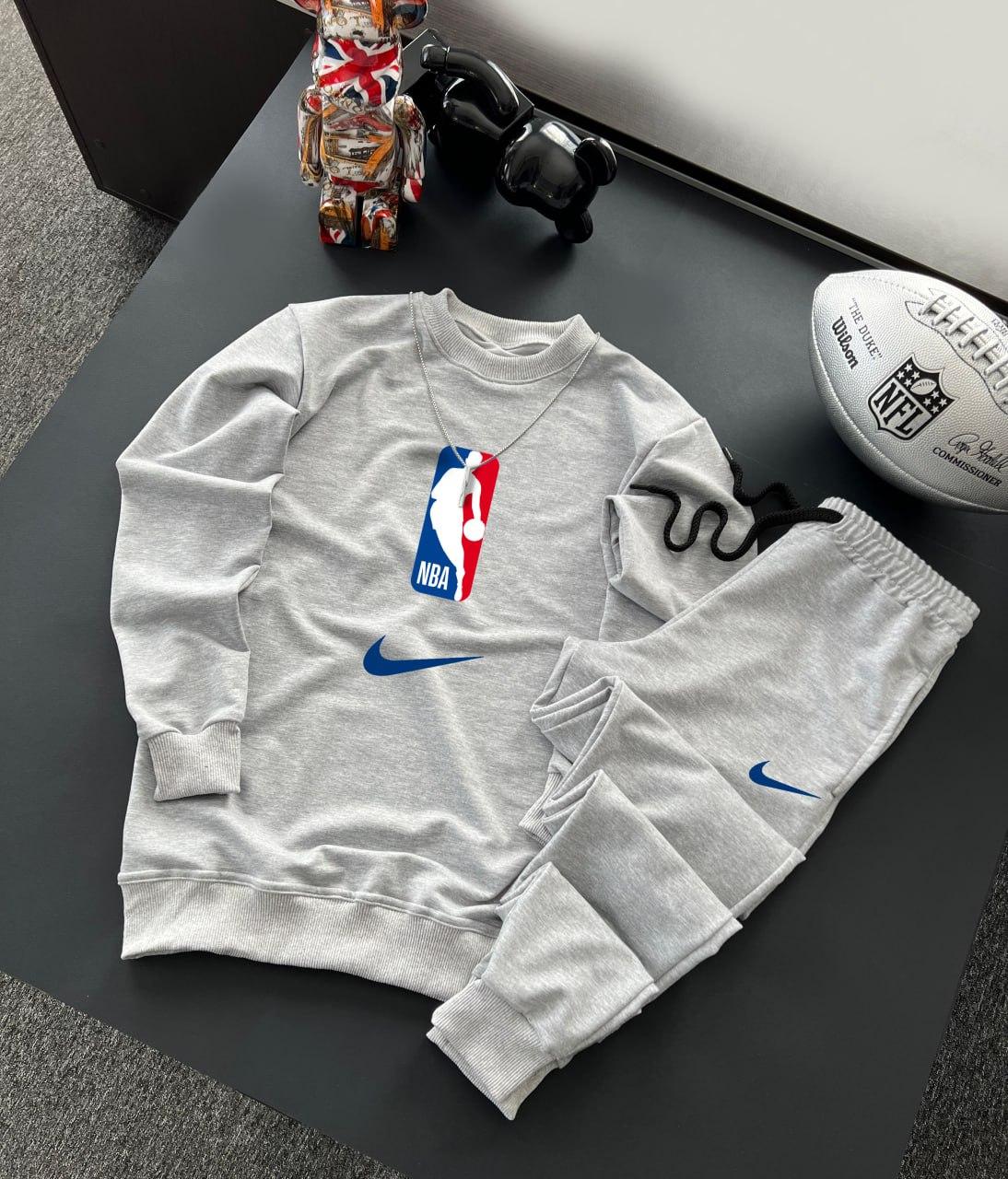 Спортивний костюм Nike x Nba чоловічий трикотажний весняний осінній сірий світшот штани найк Нба, фото 1