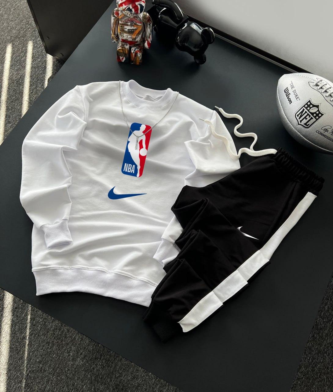 Спортивний костюм Nike x Nba чоловічий трикотажний весняний осінній чорно-білий світшот штани найк Нба, фото 1