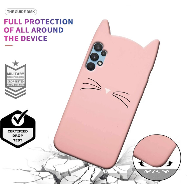 3D Чохол для Samsung Galaxy A32 4G (A325F) Котик з вушками і вусиками 3D Чохол для Samsung Galaxy A32 4G (A325F) Котик з вушками і вусиками