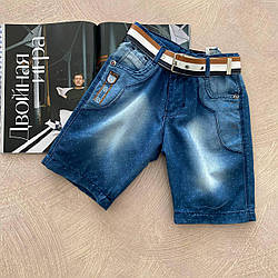 Шорти джинсові на хлопчика з ременем та потертістю Сині 64251, AFE AFEC, Синій, Для хлопчиків, Літо, 98