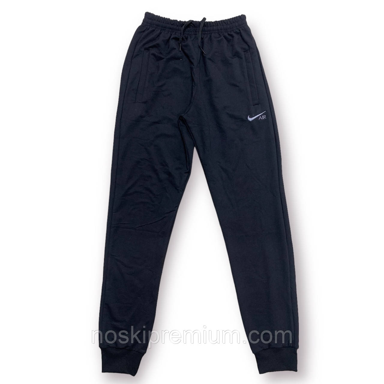 Штаны спортивные мужские двунитка с манжетом полубаталы Nike, размеры 50-58, чёрные, 2201 - фото 1 - id-p1793197454