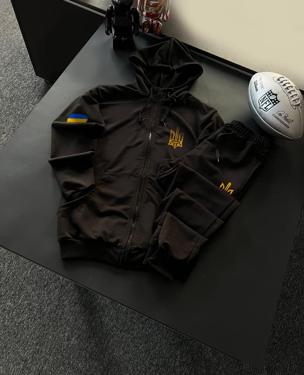 Спортивний костюм з гербом україни весняний осінній літній на замку патріотичний чорний кофта штани, фото 1