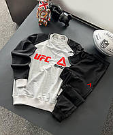 Чоловічий спортивний костюм Reebok x UFC весняний осінній літній сіро-чорний | Світшот + Штани Рібок ЮФС