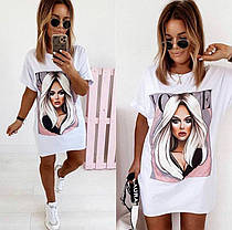 Стильна сукня-футболка міні жіноча оверсайз з принтом Sma7468, фото 2