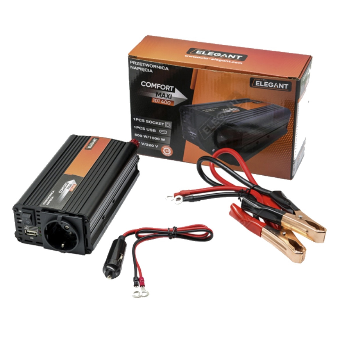 Інвертор 12-220В 500/1000 Вт з модифікованою синусоїдою, перетворювач напруги Elegant Maxi EL 101 400