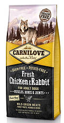 Сухий корм Carnilove Fresh Chicken&Rabbit (Карнілав для дорослих собак всіх порід, курка), 12кг.
