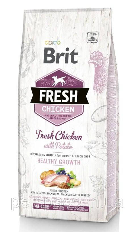 Корм для цуценят Brit Fresh Chicken Potato Puppy Healthy Growth (Бріт Фреш курка з картоплею), 12кг., фото 1
