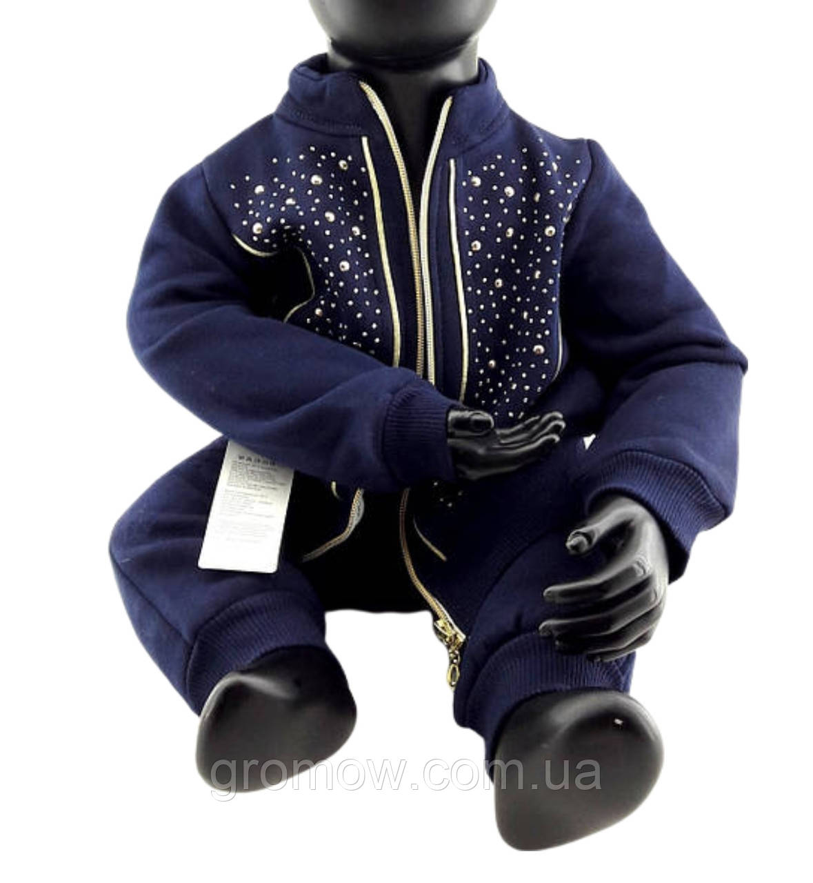 Спортивний костюм дитячий Туреччина 1 рік з флісом теплий трикотажний для дівчинки темно-синій (КДМ47), фото 1