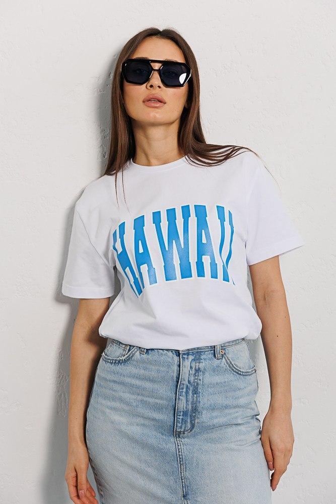 Жіноча вільна футболка оверсайз із принтом Hawaii в розмірі L/XL, фото 1