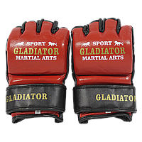 Перчатки для боев без правил, MMA, панкратиона М2 Lev Sport (кожа), красные