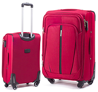 Тканевый дорожный средний чемодан на 4 колеса VEZZE размер М бордовий текстильный чемодан четырёхколёсный