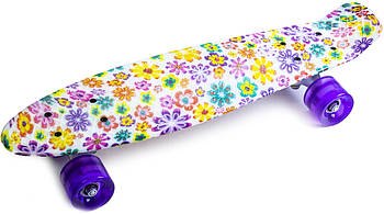 Penny Board "Violet Flowers" Сяючі колеса, Пенні борд з принтом